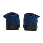 Back of navy blue slippers with black soles