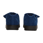 Back of navy blue slippers with black soles