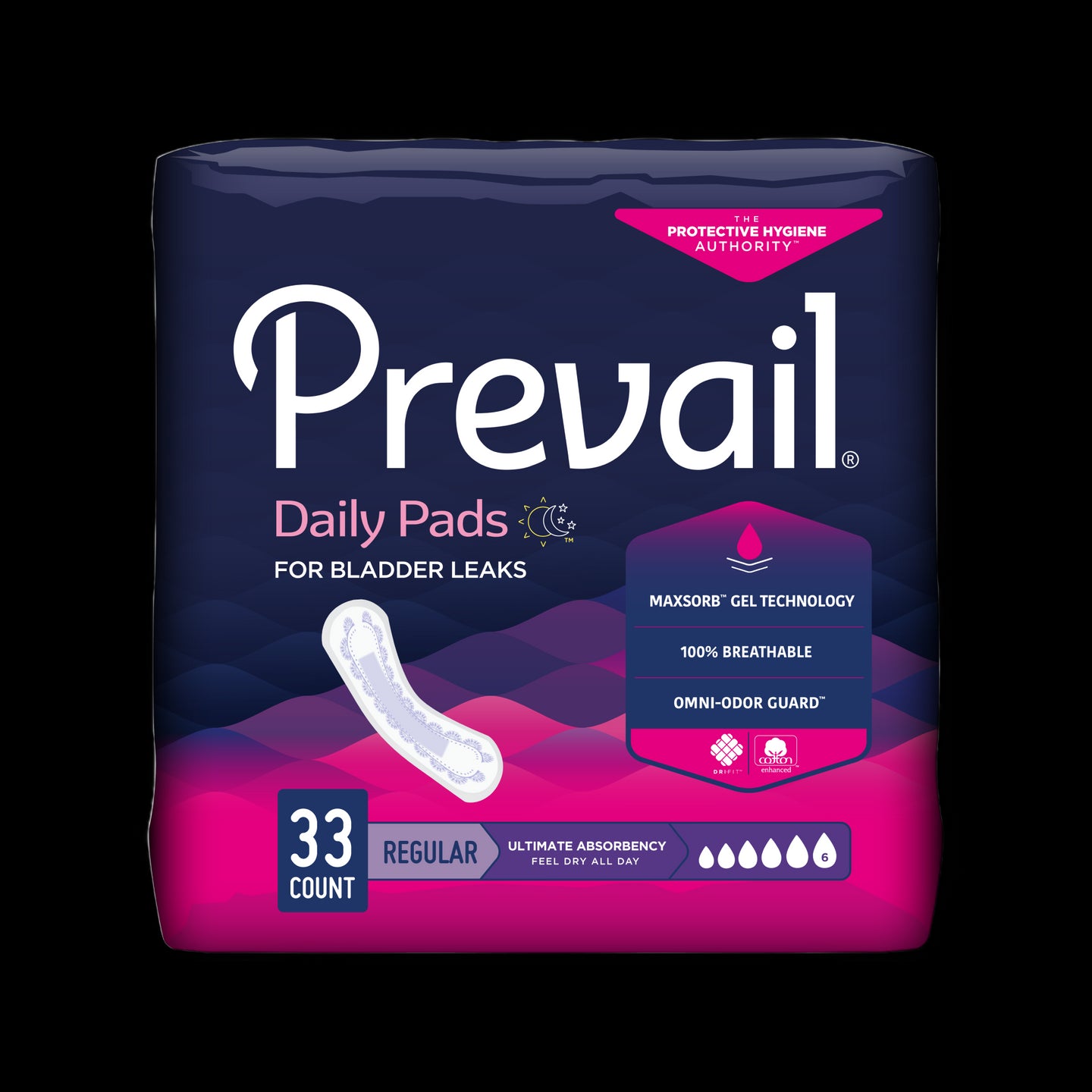 Prevail Incontinence Bladder Control Pads for Women, Ultimate Absorbency, Regular Length, 33 count