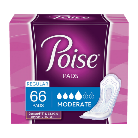 Poise Pads. 66 Regular Pads, Moderate Packaging. 