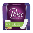 Poise Daily Liners Packaging. 48 Regular Liners, very light. 10X Drier. 
