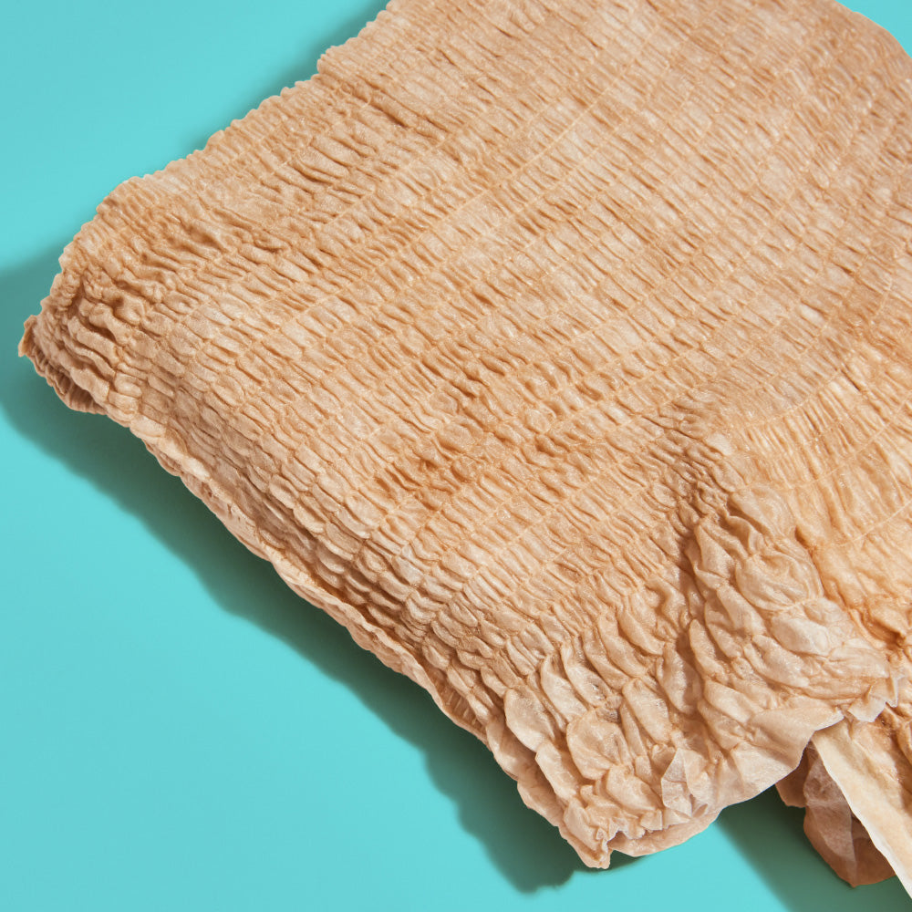 Close up of the soft fabric like material of absorbent underwear