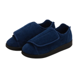 Blue slippers with adjustable Easy Touch closure with black slip resistant soles