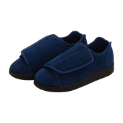 Blue slippers with adjustable Easy Touch closure with black slip resistant soles