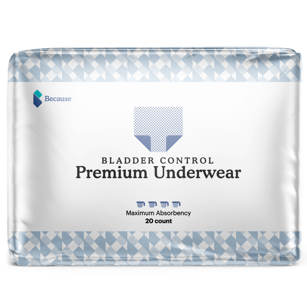 Because Premium Underwear for Women Maximum Absorbency 20 Count Packaging