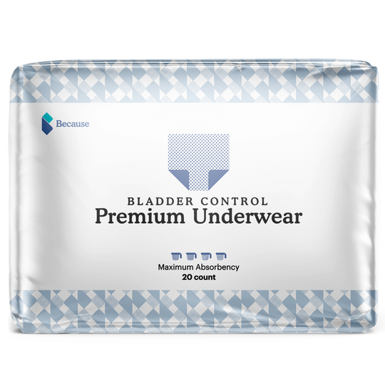 Because Premium Underwear for Women Maximum Absorbency 20 Count Packaging