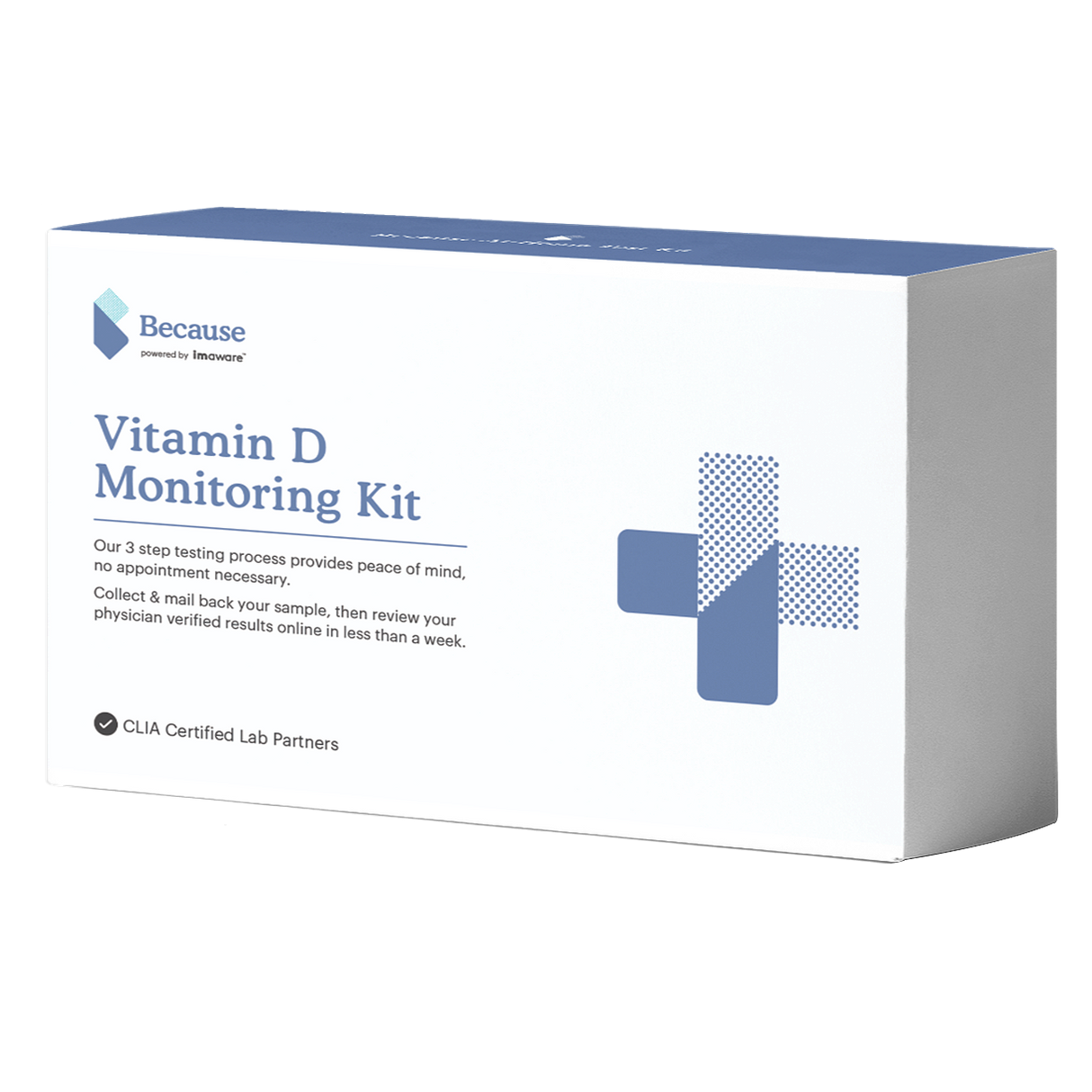 Because powered by Imaware Vitamin D Monitoring Kit. Our 3 step testing process provides peace of mind, no appointment necessary. Collect & mail back your sample, then review your physician verified results online in less than a week. CLIA certified lab partners.