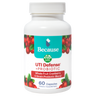 Because UTI defense and probiotic supplement bottle with cranberries on the label. 60 Capsules. 